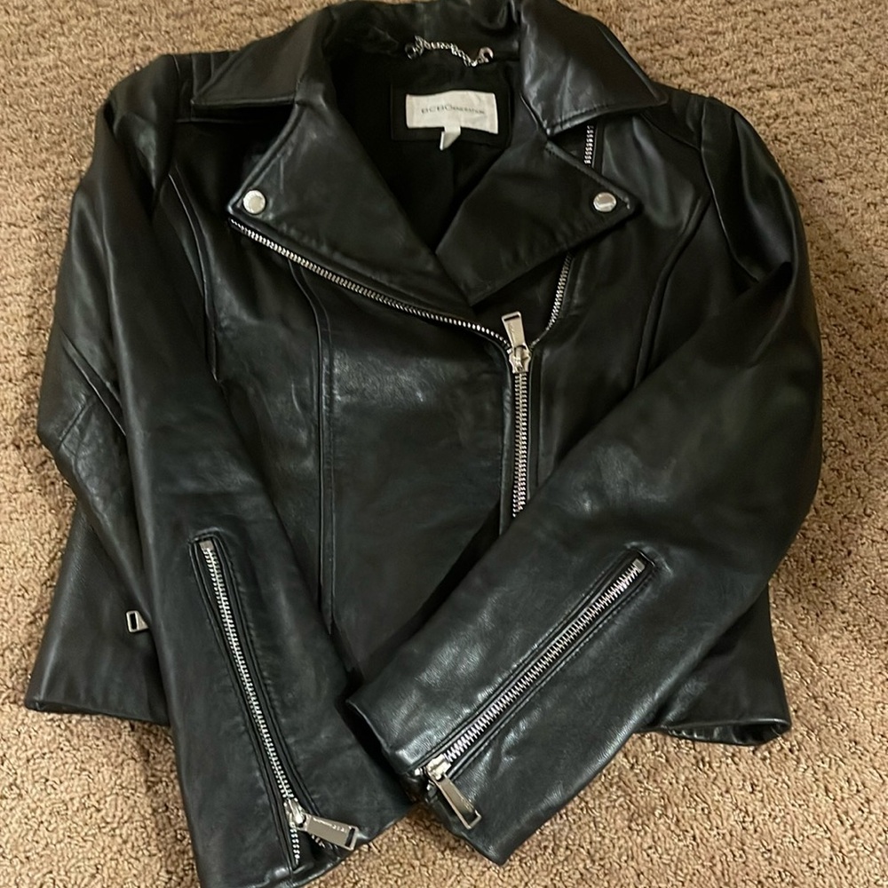 BCBG Leather like coat size small!